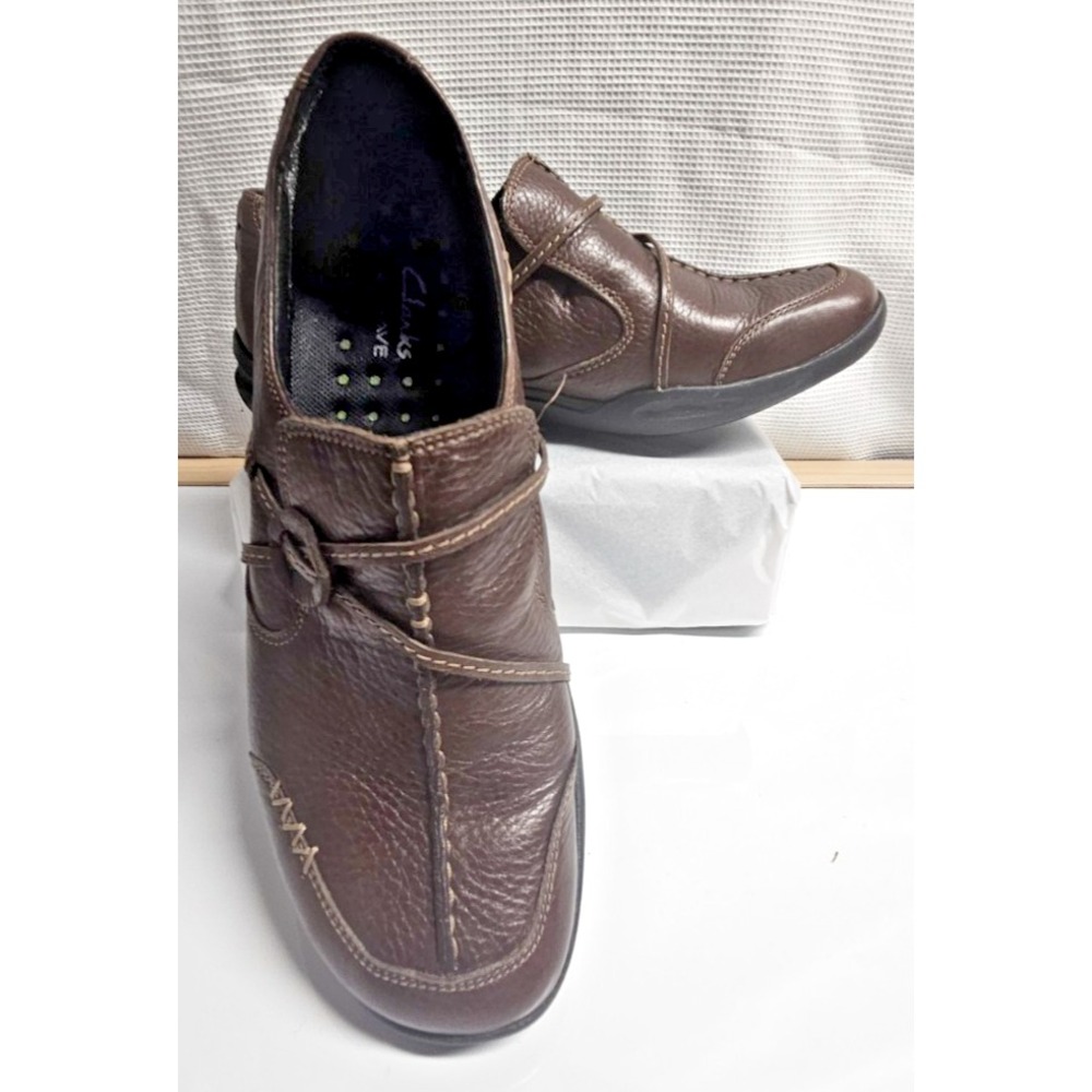 Clark's WAVE WALK womn‎ Sz 7.5 leather loafer career comfort brown shoes